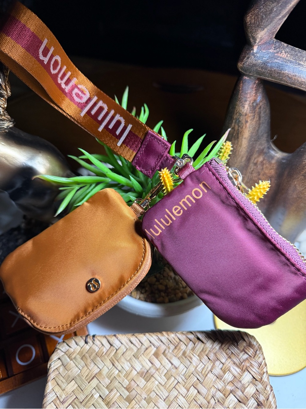 LULULEMON athletica Dual Pouch Wristlet Keychain in Plum and Tan